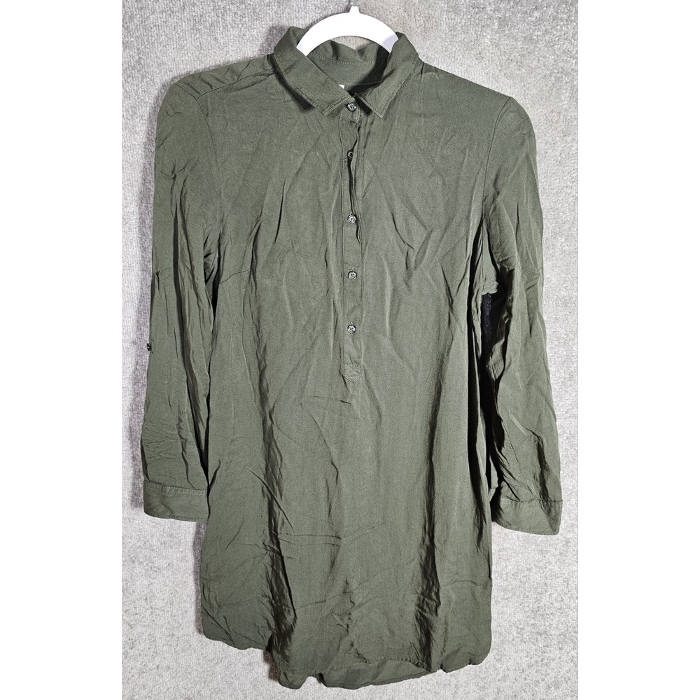 Old Navy Long Sleeve Popover Shirt Dress Womens Sz Small Green Rayon Minimalist
